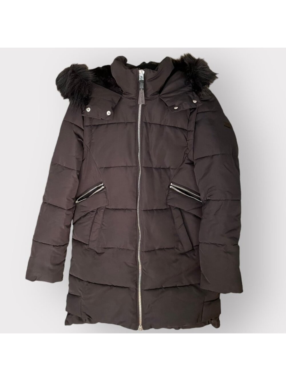 Derek Lam 10 Crosby Size S Black Faux Fur Convertible Parka Coat Vest